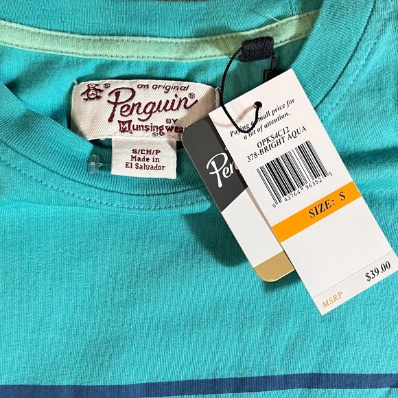 An Original Penguin by Munsing Wear Tee T-shirt Bright Aqua Short Sleeve Stripe - Picture 4 of 7